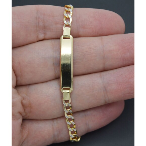 REAL 10K Yellow Gold Flat Curb ID baby Childrens Bracelet + Engraving 3.6 gr 6 - Picture 2 of 6